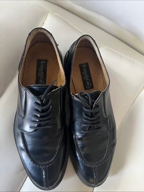 Kenneth Cole Black Leather Moc-Toe Lace-Up Dress Oxfords